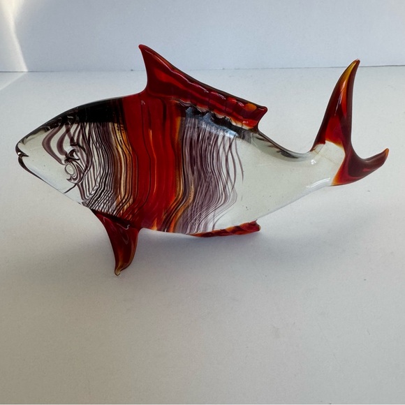 Vintage Hand Blown Red Black Stripe Glass Fish Sculpture 6" - Picture 3 of 16